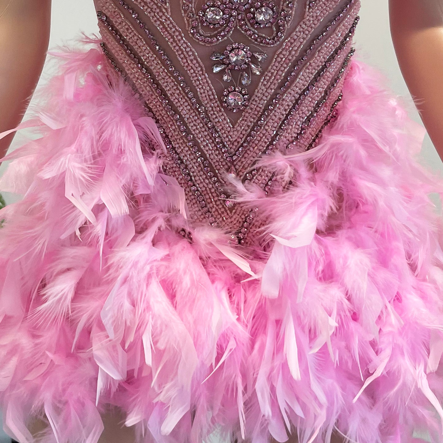 Aria Beaded Scalloped Feather Mini Dress