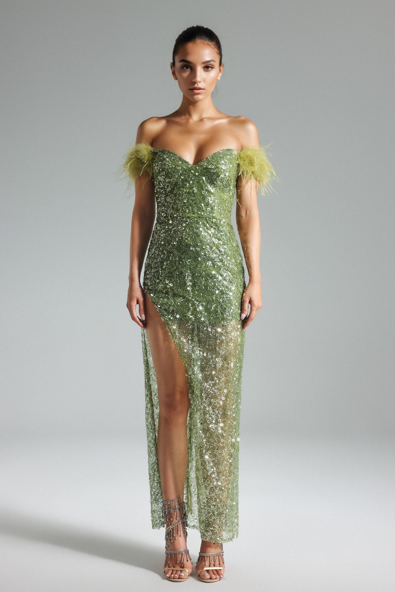 Strapless Sequin and Feather Dress – BOUGIE GLITTER