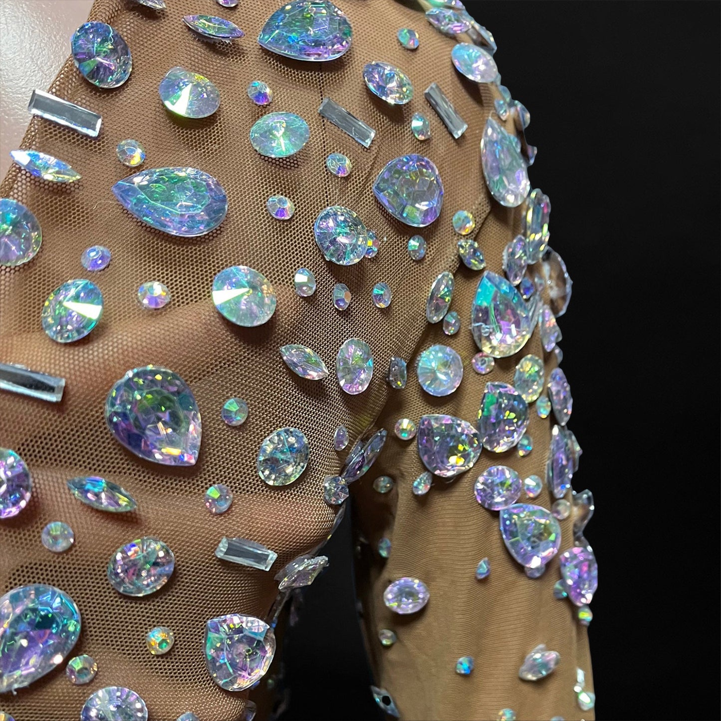 Multicolor Rhinestone Studded Long Sleeve Jumpsuit V2