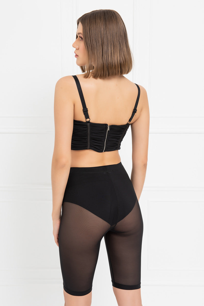 Black Lace Up Crop Cami Bustier