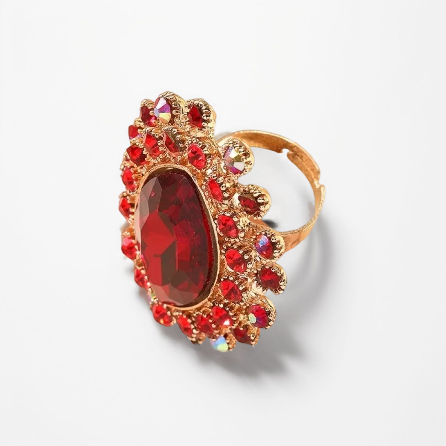 Ruby Red Crystal Rhinestone Adjustable Ring