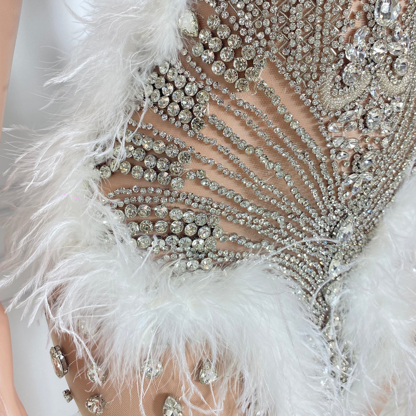 Eva Beaded Rhinestone Feather Mini Dress