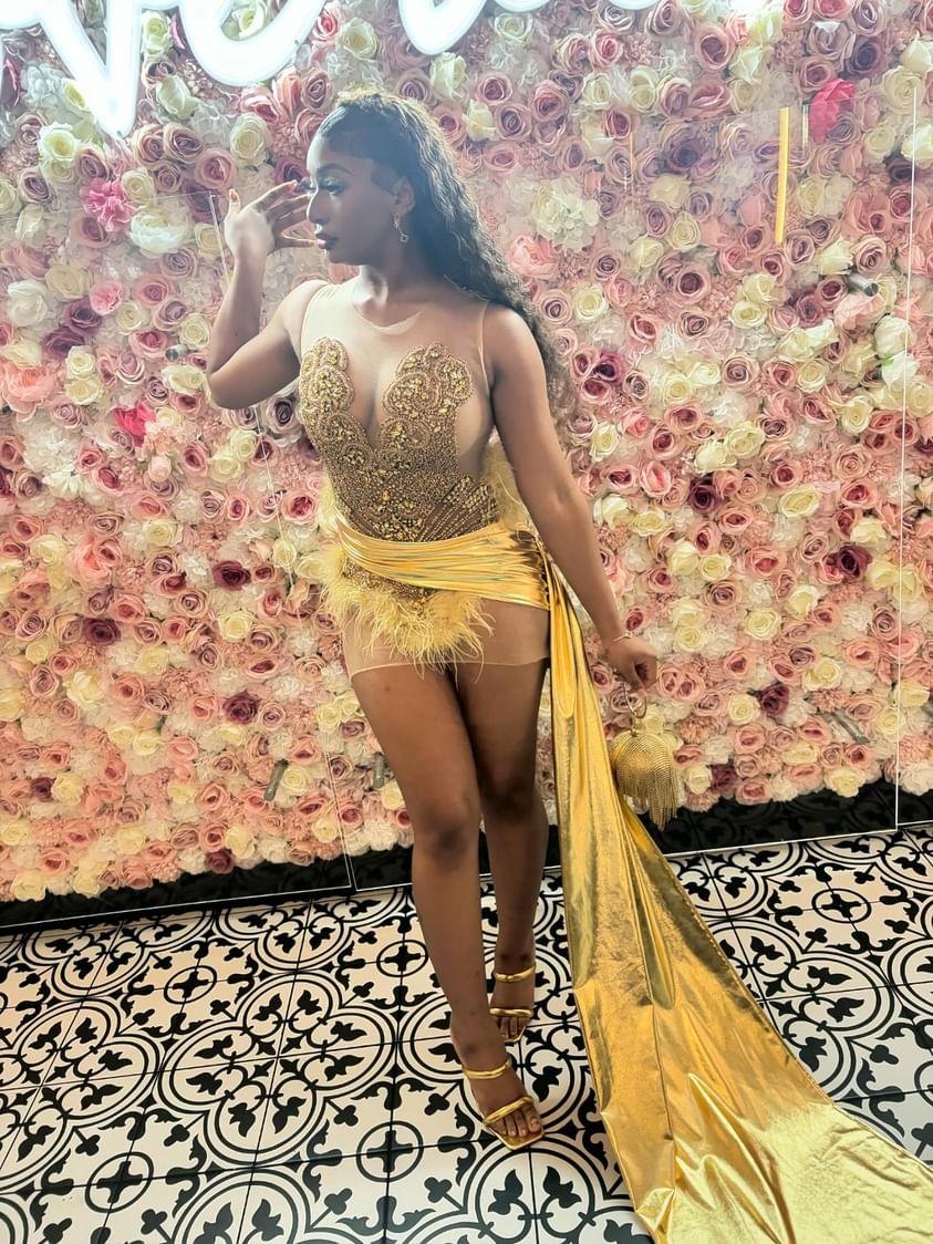 Nevaeh Rhinestone Feather Side Train Mini Dress