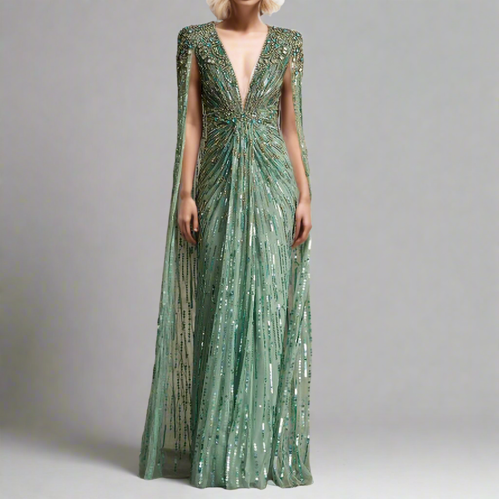 Luxury Sequin Cape Sleeve Dress