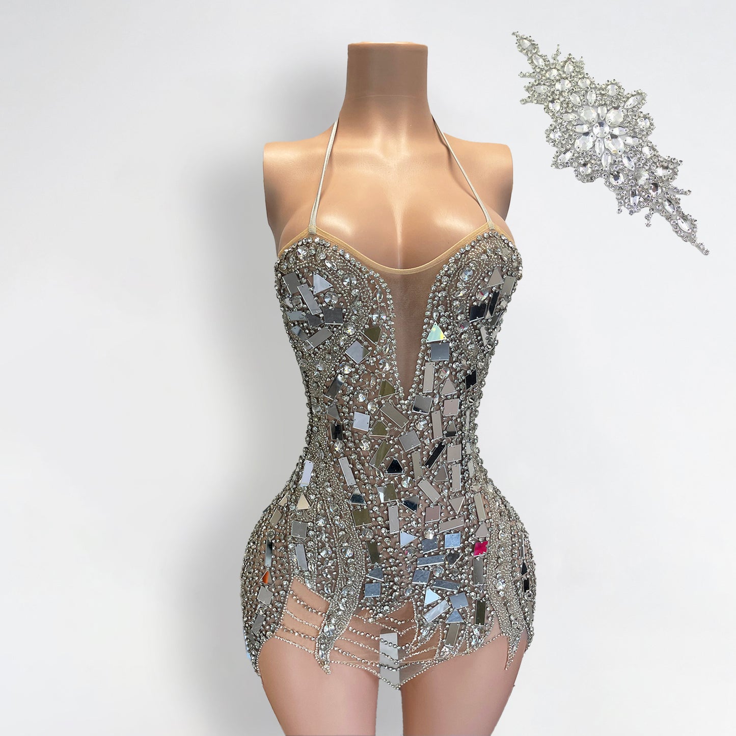 Sadie Mirrored Rhinestone Crystal Mini Dress