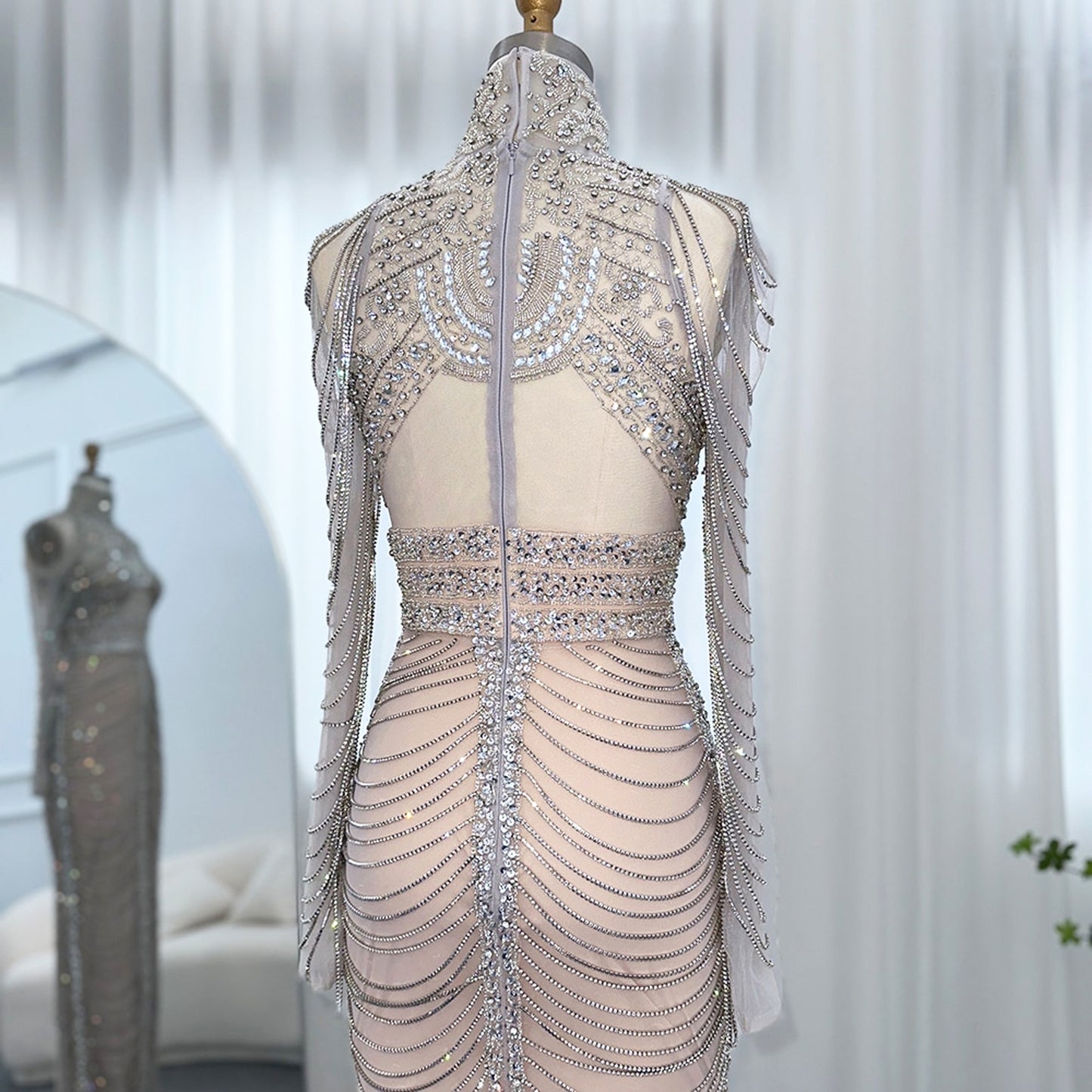 Rhinestone Beaded Motif Tassel Dress