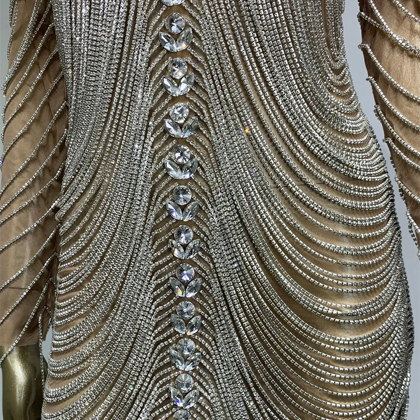 Tassel Draped Long Sleeve Rhinestone Mini Dress