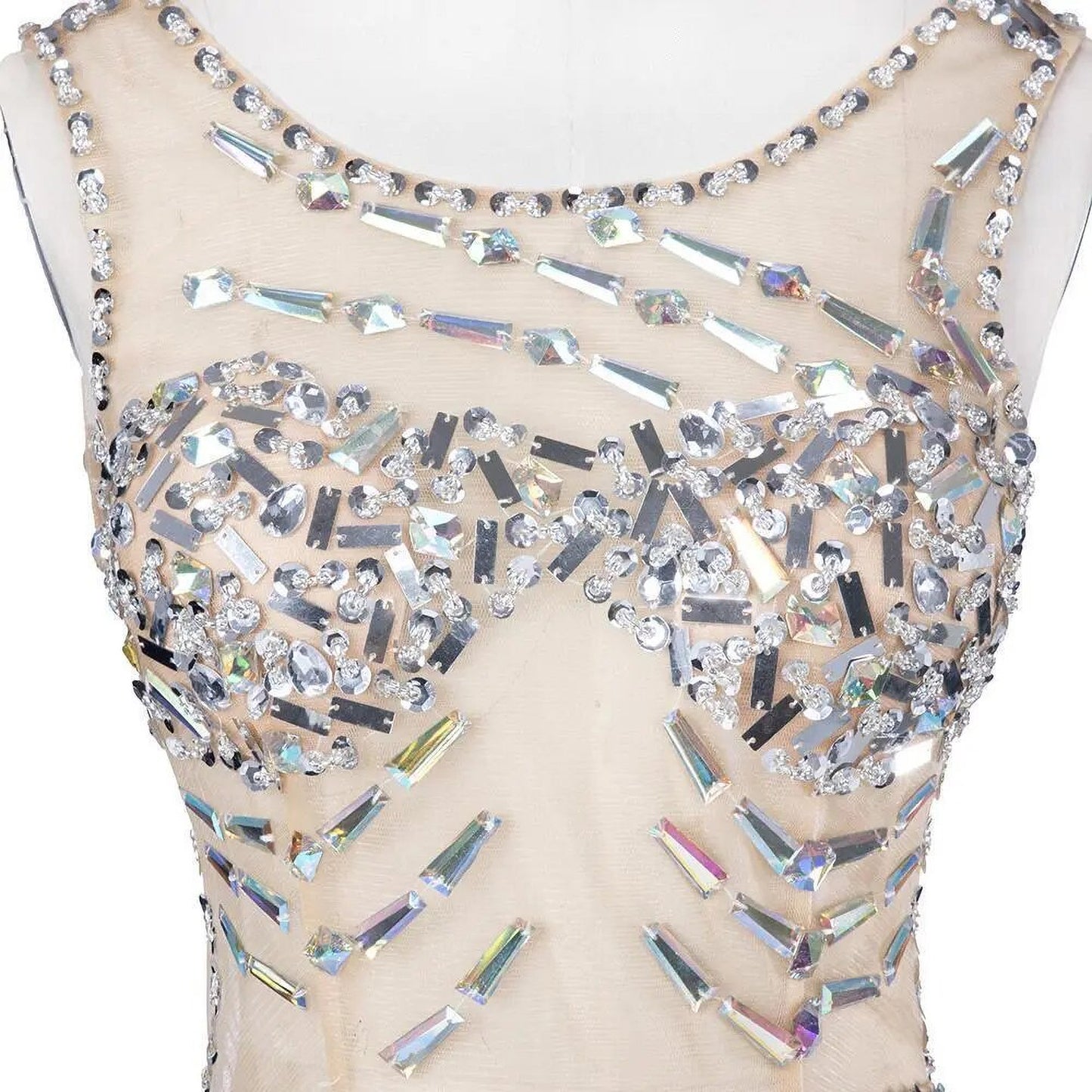 Emily Sheer Rhinestone and Mirror Mermaid Gown