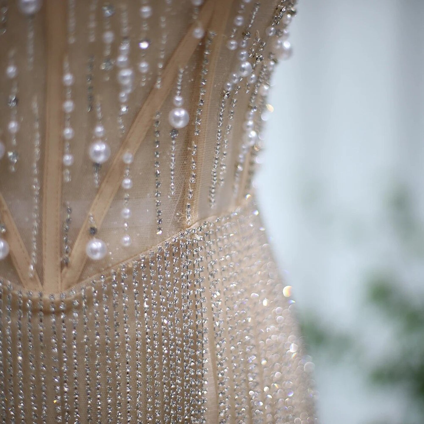 Embellished Pearl and Rhinestone Strapless Tassel Mini Dress