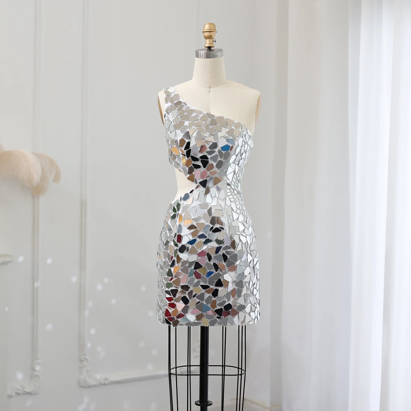 Mirror Embellished Cutout Mini Dress BOUGIE GLITTER Mirror Embellished Cutout Mini Dress BOUGIE GLITTER
