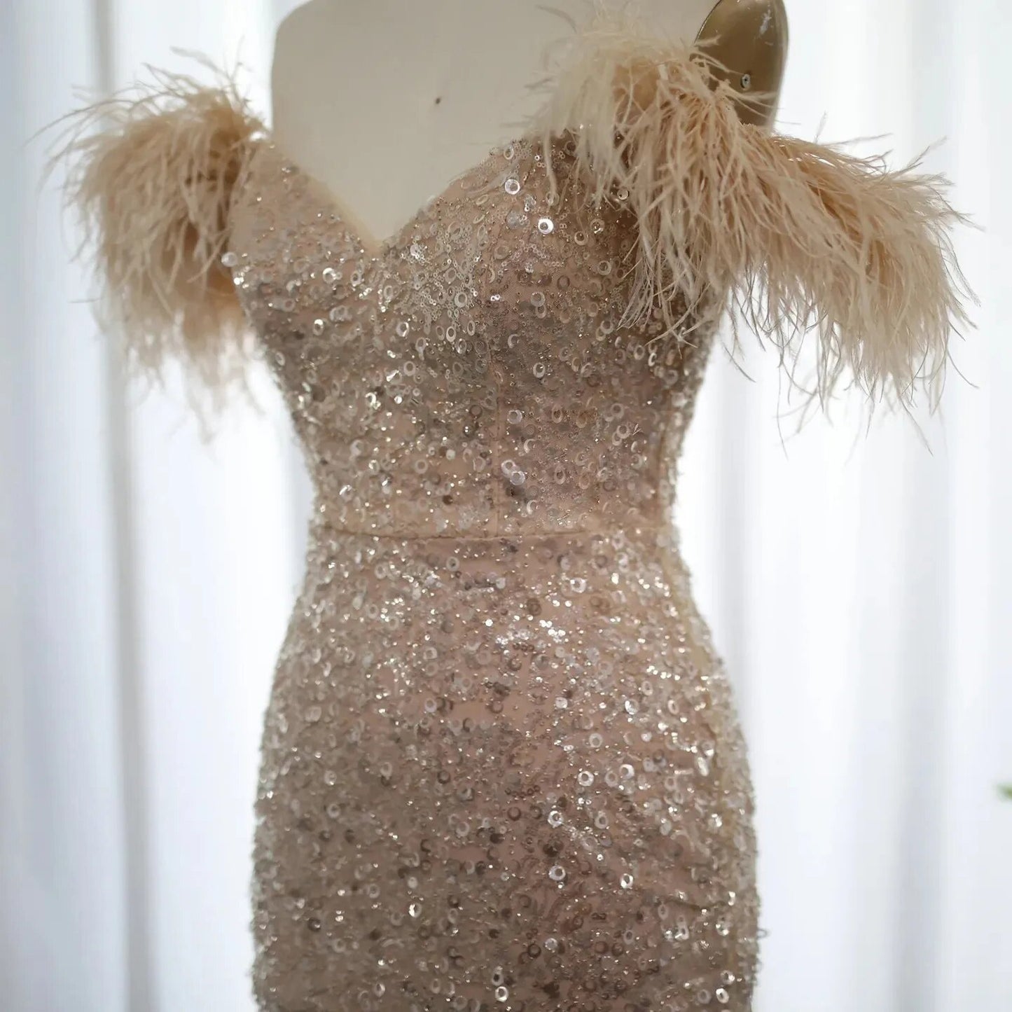 Strapless Sequin and Feather Dress