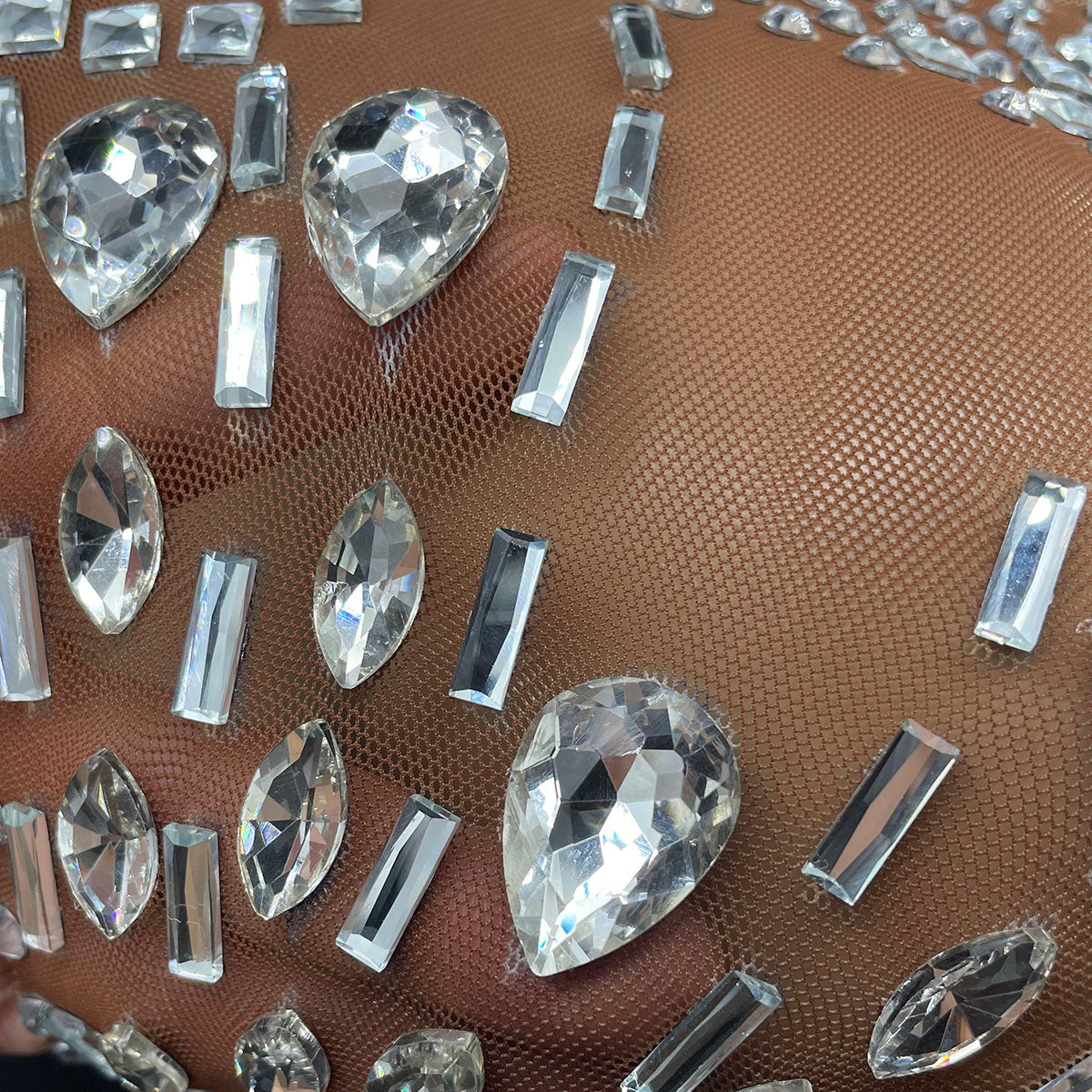 Rhinestone Pearl Sheer Drape Sleeve Bodycon Jumpsuit