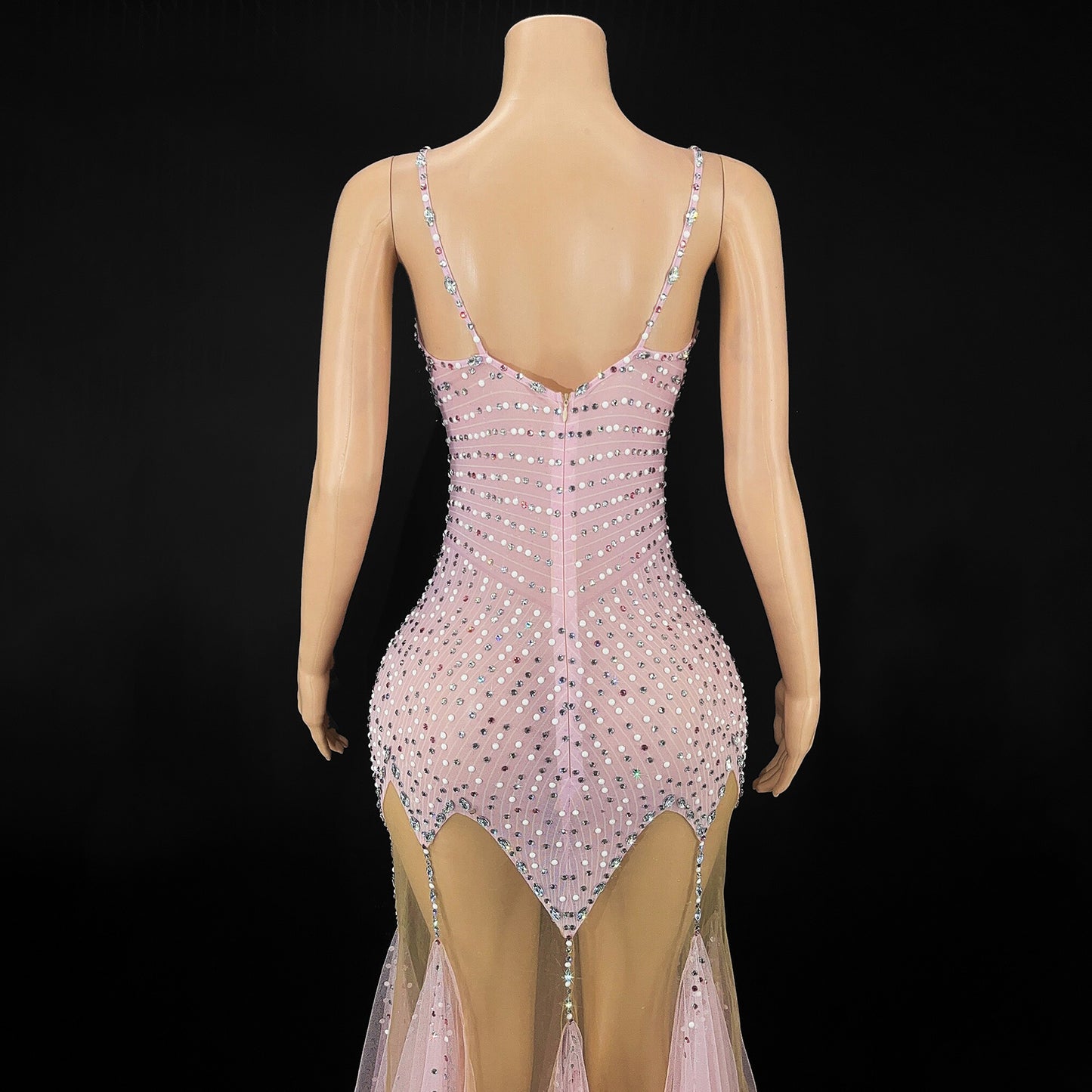 Pink Rhinestone and Tulle Floor Length Dress