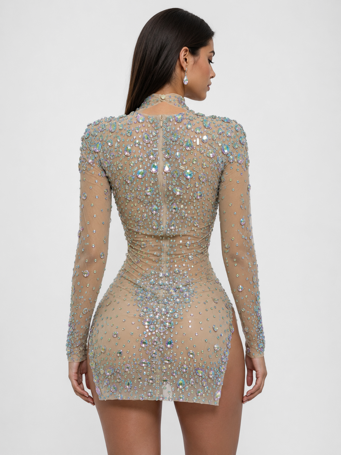 Multicolor Rhinestone Side Slit Mini Dress V2