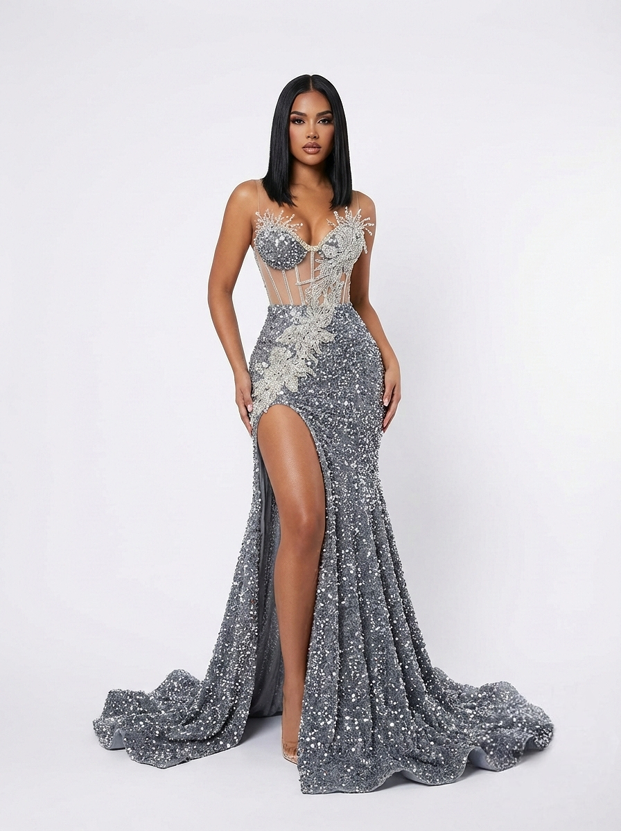 rhinestone corset dress Naya Rhinestone Embellished Sequin Corset Gown – BOUGIE GLITTER