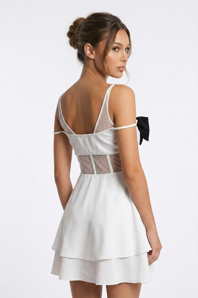 Cami Bow-Accent Off-White Mini Dress