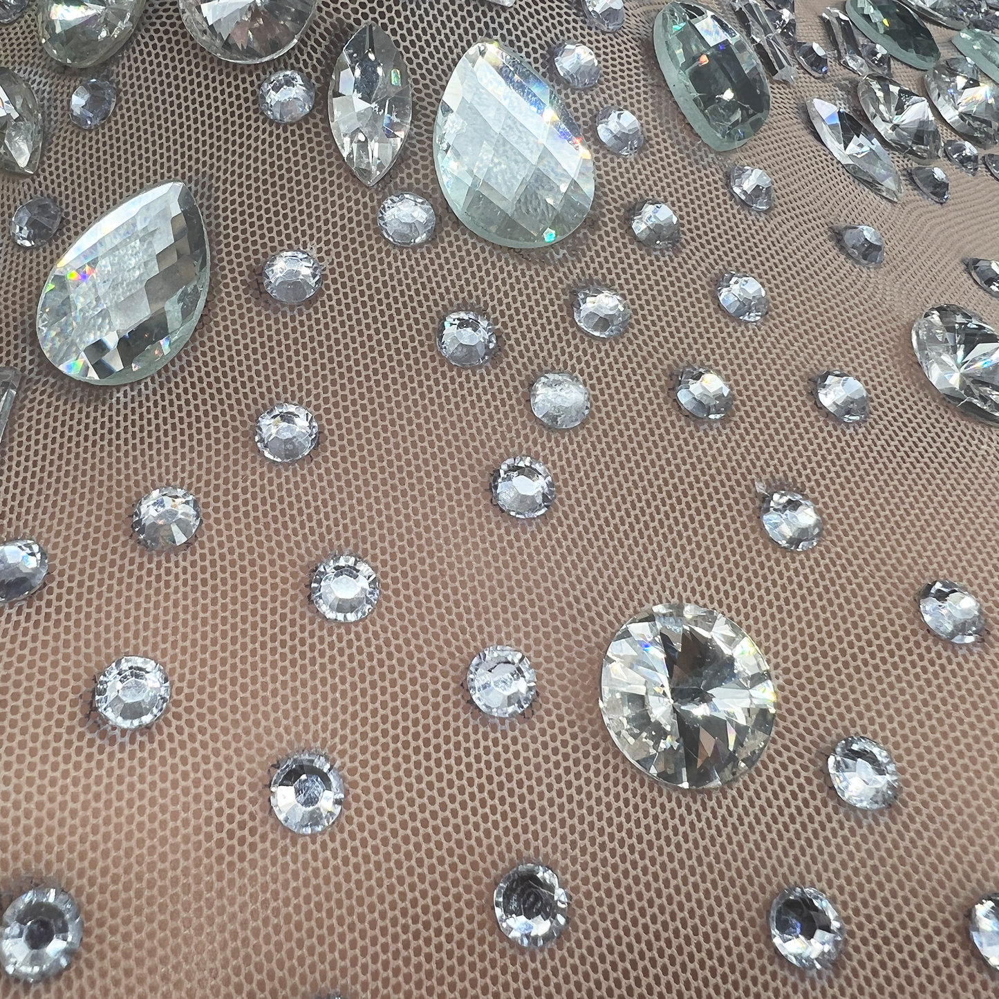 Sheer Mirror Embellished Studded Rhinestone Back Slit Dress