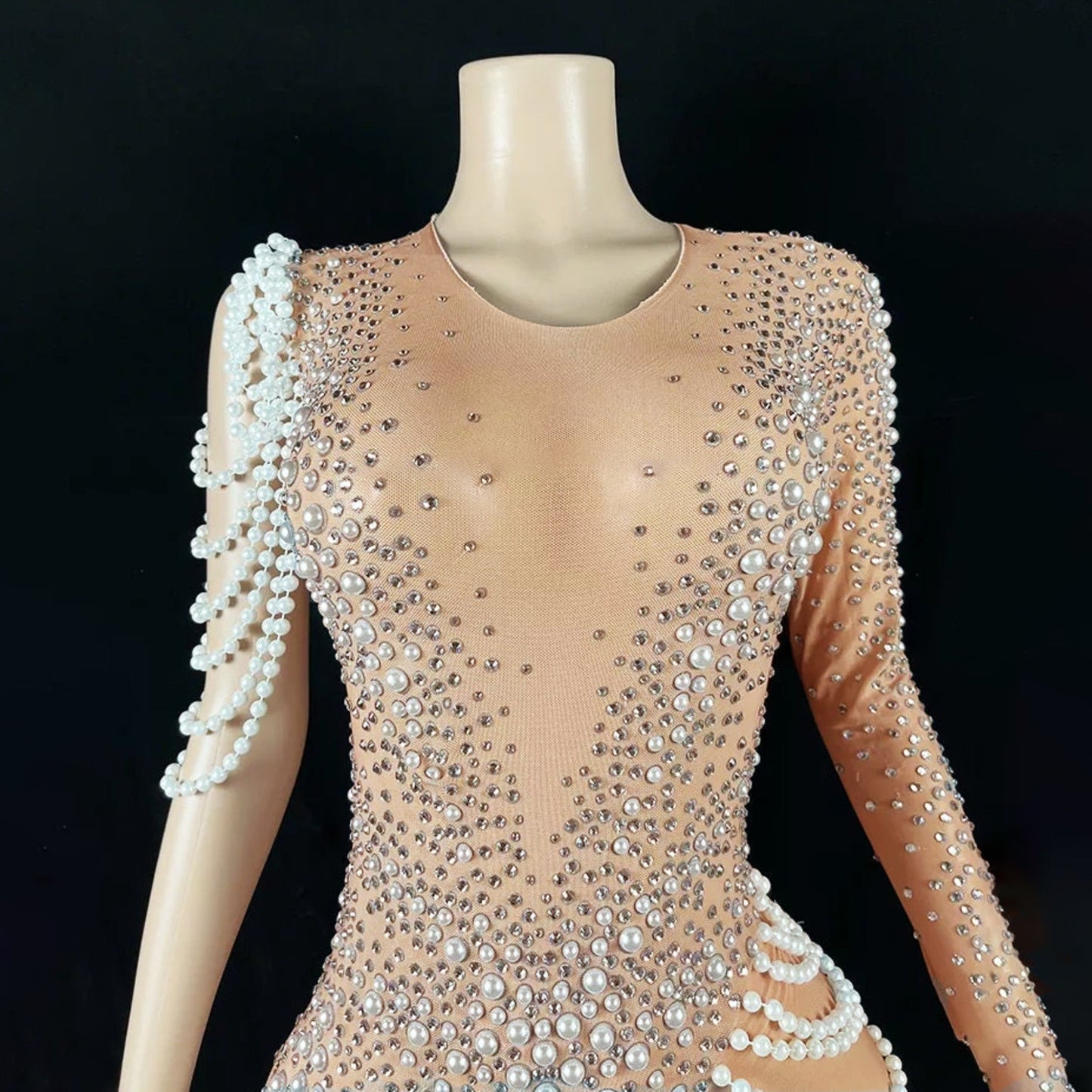 Pearl Draped Rhinestone Hybrid Jumpsuit