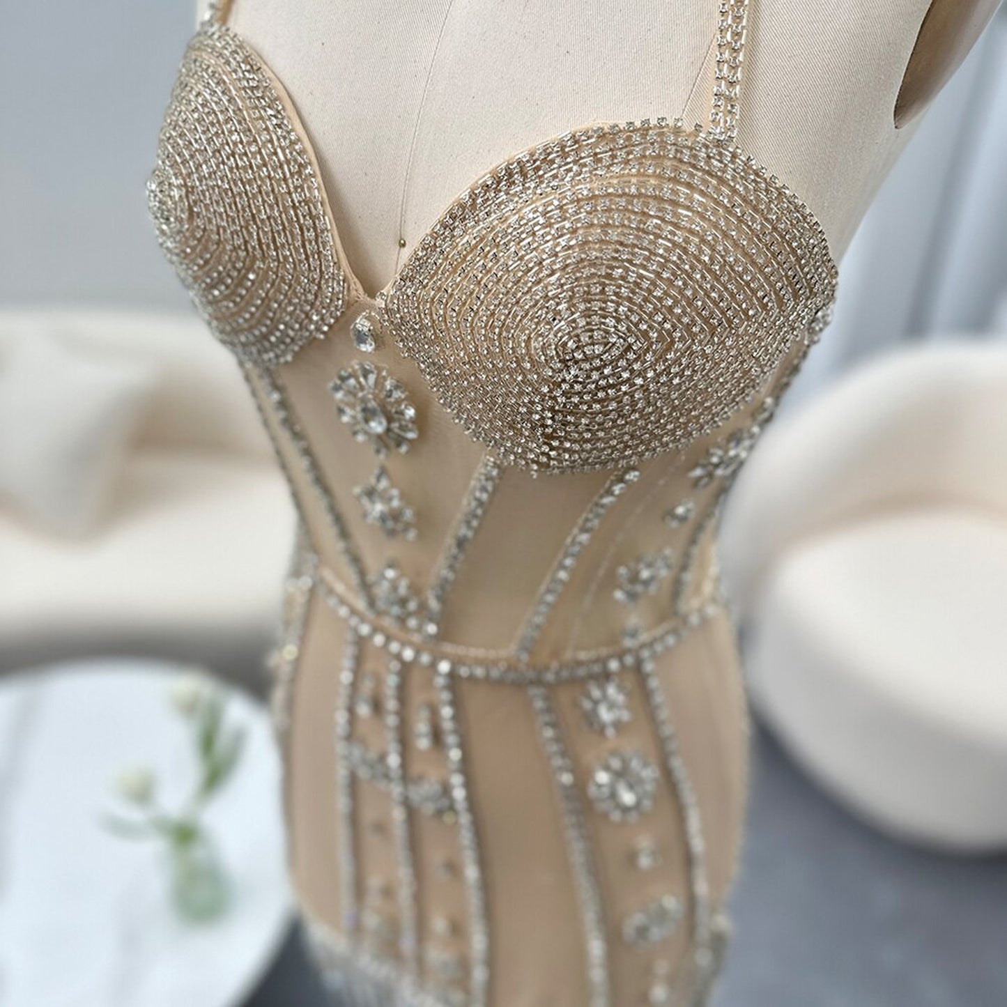 Rhinestone and Tassel Beaded Corset Mini Dress