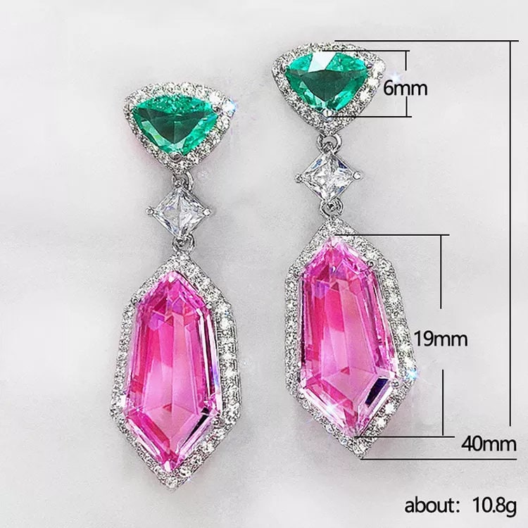 Pink and Green Drop Pendant Earrings
