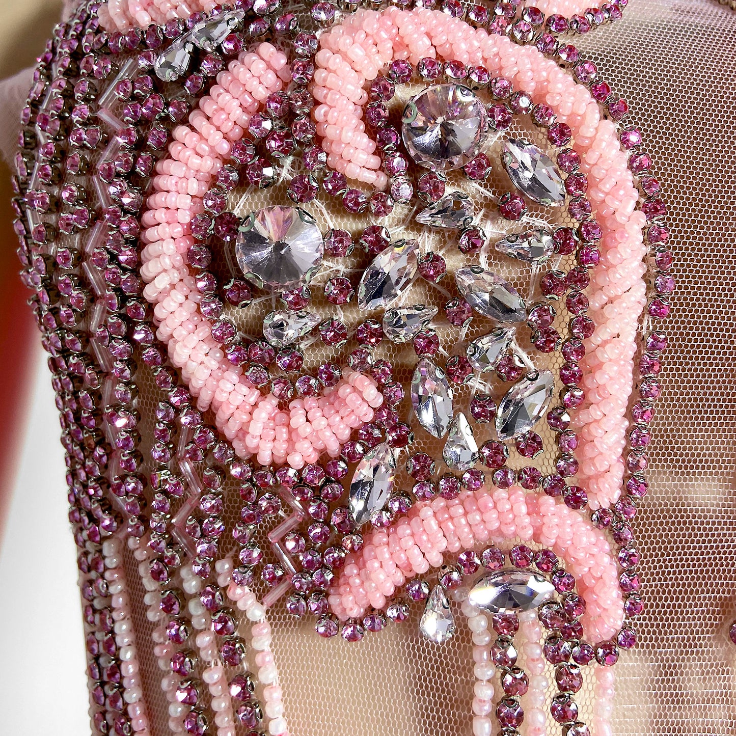 Jade Pink Beaded Rhinestone Mini Dress