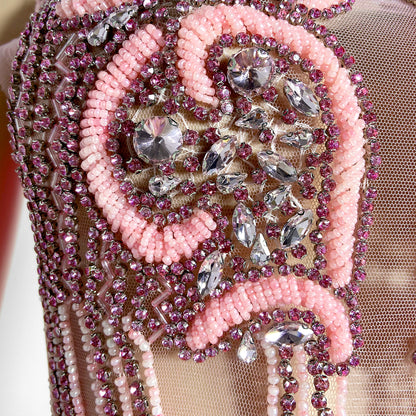 Jade Pink Beaded Rhinestone Mini Dress