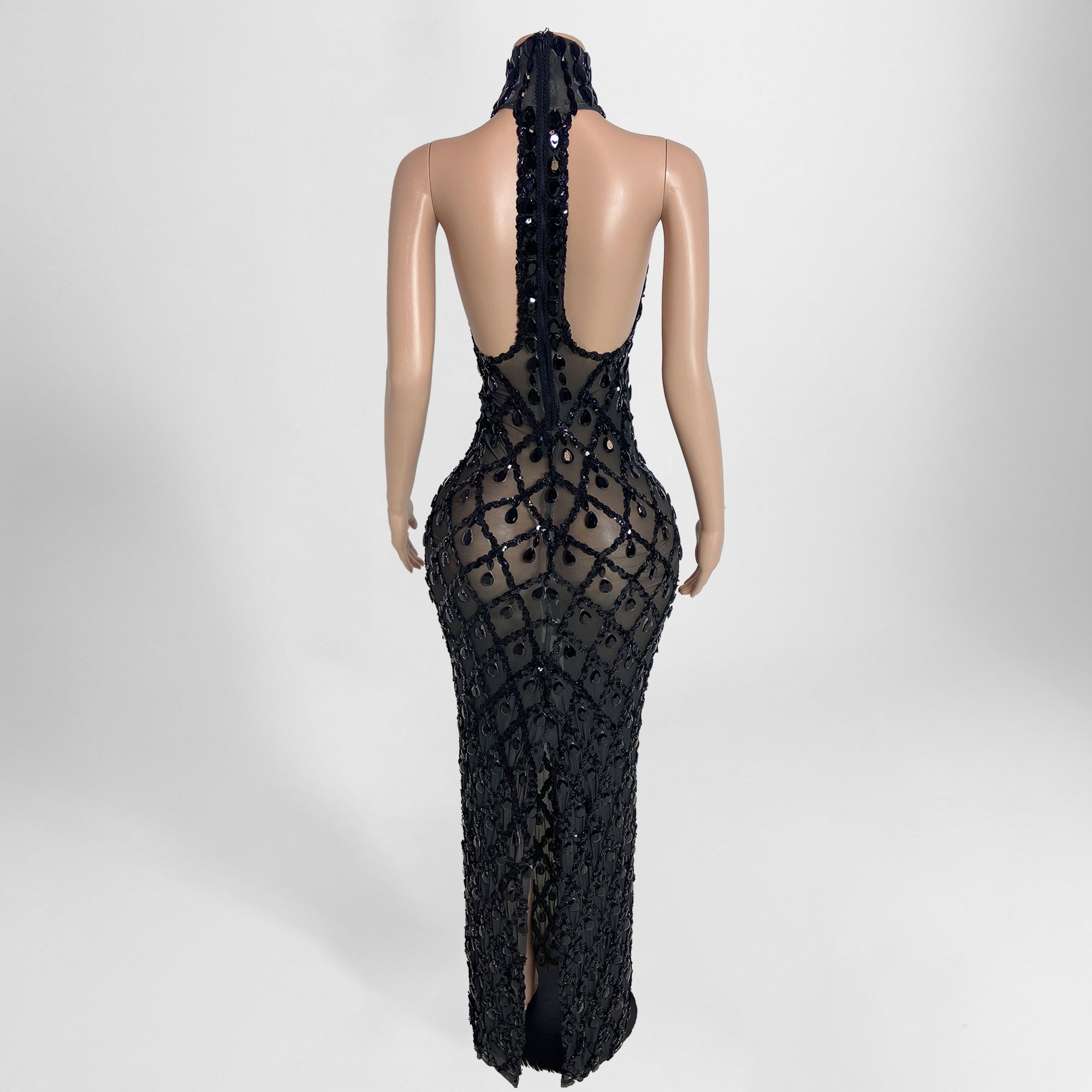 SIA BLACK sequin beaded chandelier evening gown