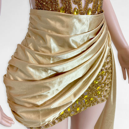 Ayla Draped Rhinestone Embellished Mini Dress
