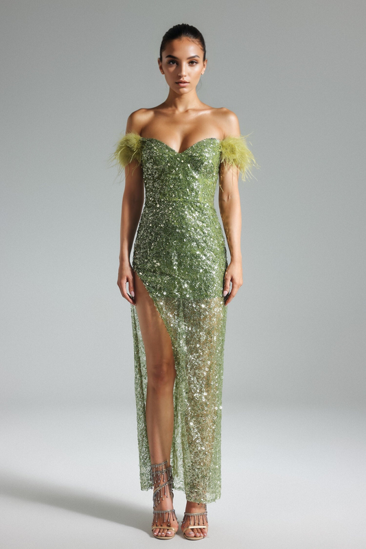 Strapless Sequin and Feather Dress