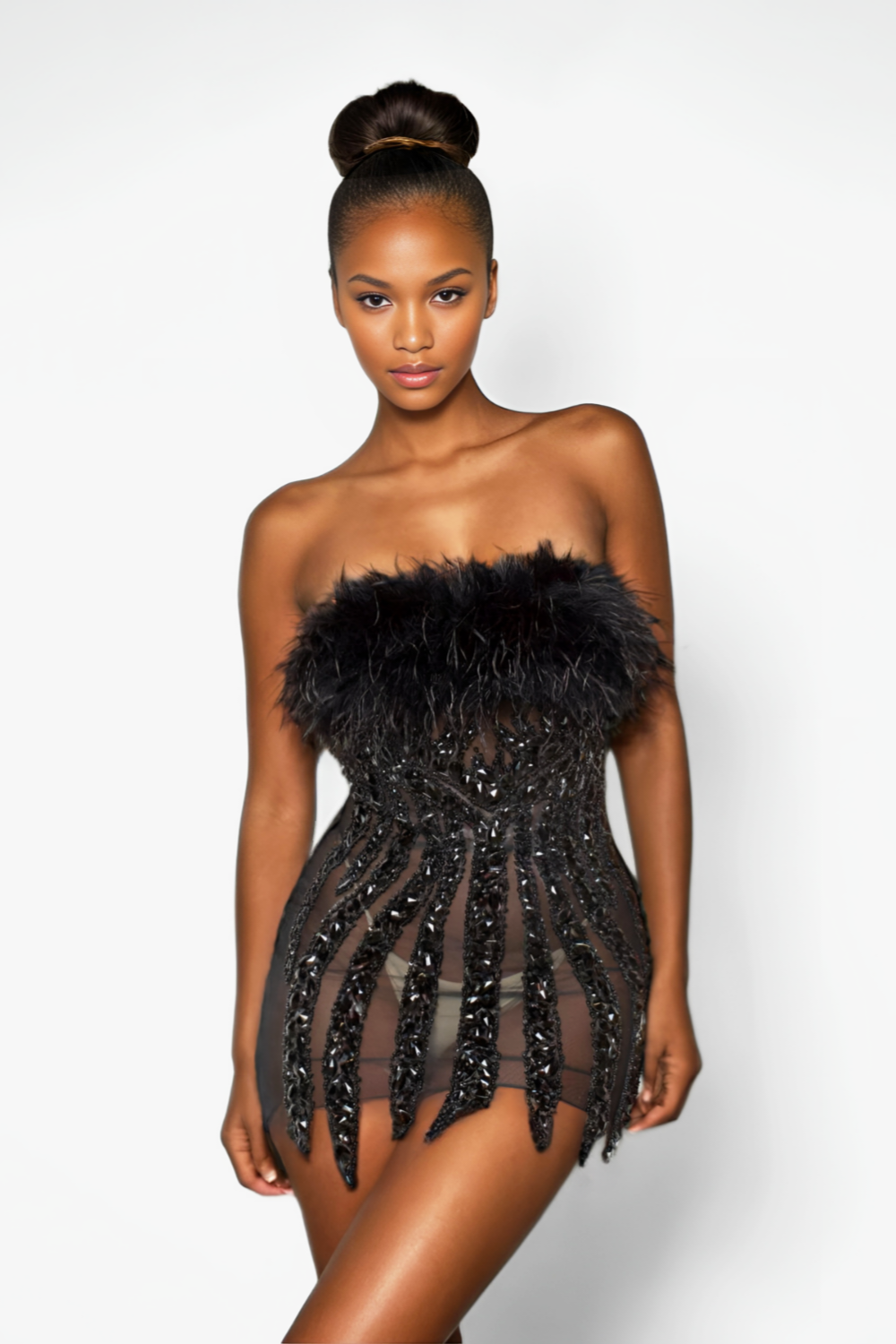 Layla Rhinestone Beaded Feather Top Mini Dress BOUGIE GLITTER Layla Rhinestone Beaded Feather Top Mini Dress BOUGIE GLITTER
