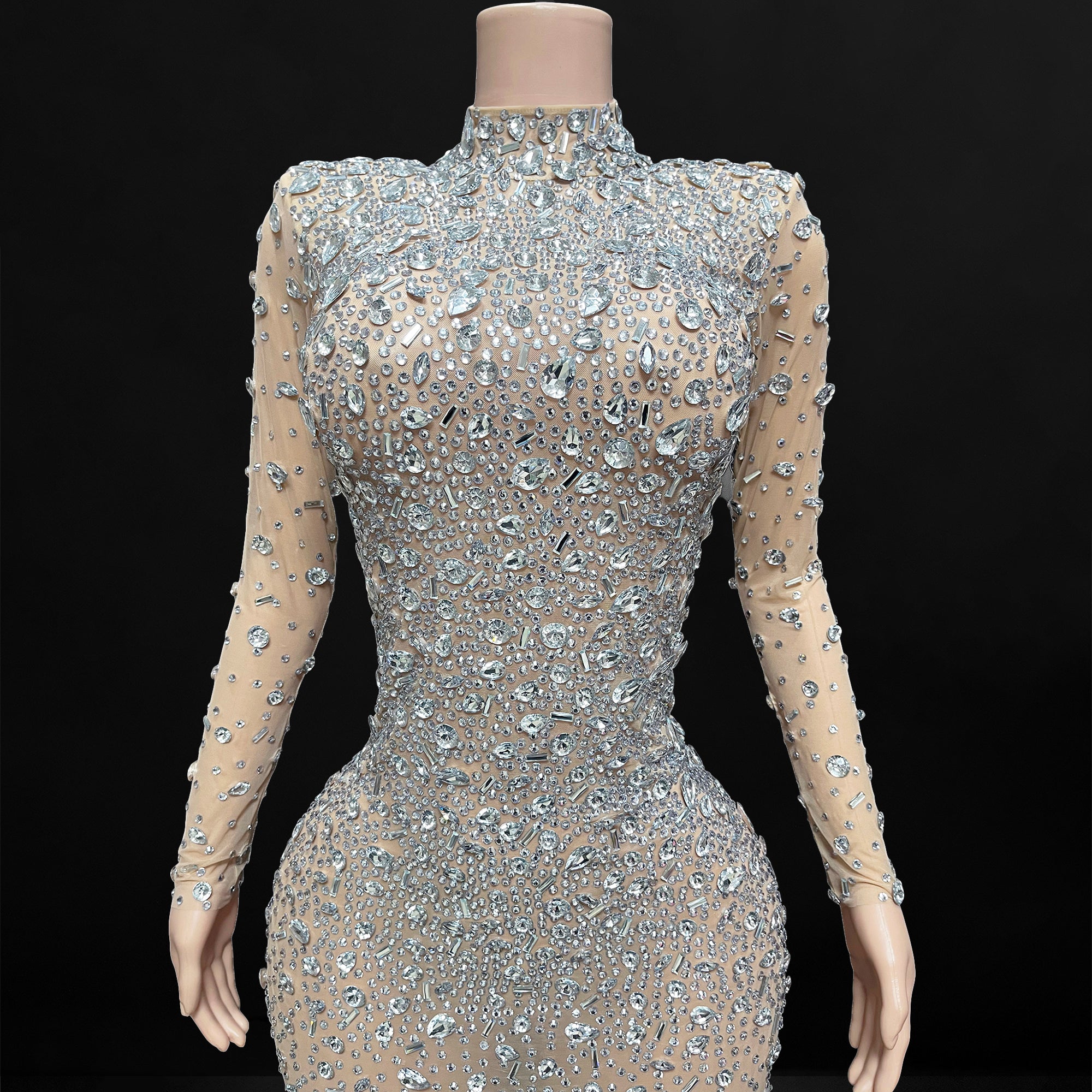 Long sleeve rhinestone dress best sale