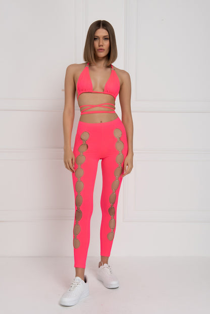 Triangle Top and Strappy Cutout Leggings Set