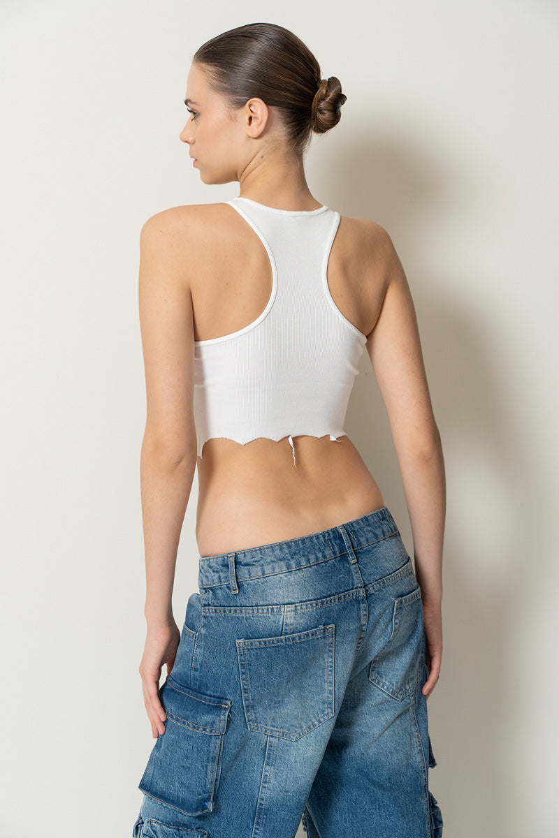 Sexsi Front Graphic Cutoff Cropped Tank Top