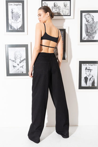 High Waisted Black Grommet Denim Jeans