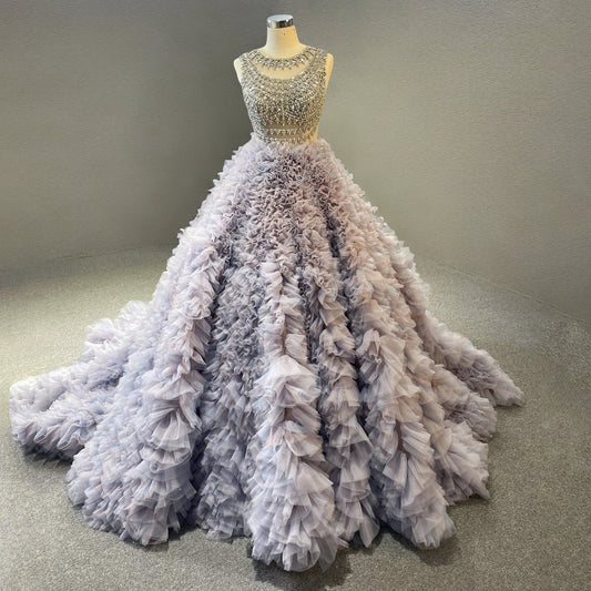 Crystal Bodice Purple Tulle Ball Gown