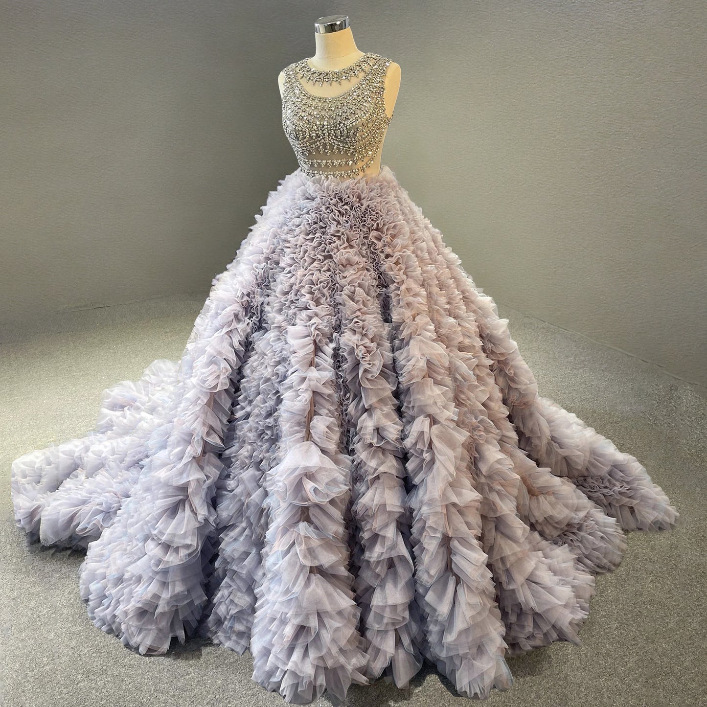 Crystal Bodice Purple Tulle Ball Gown