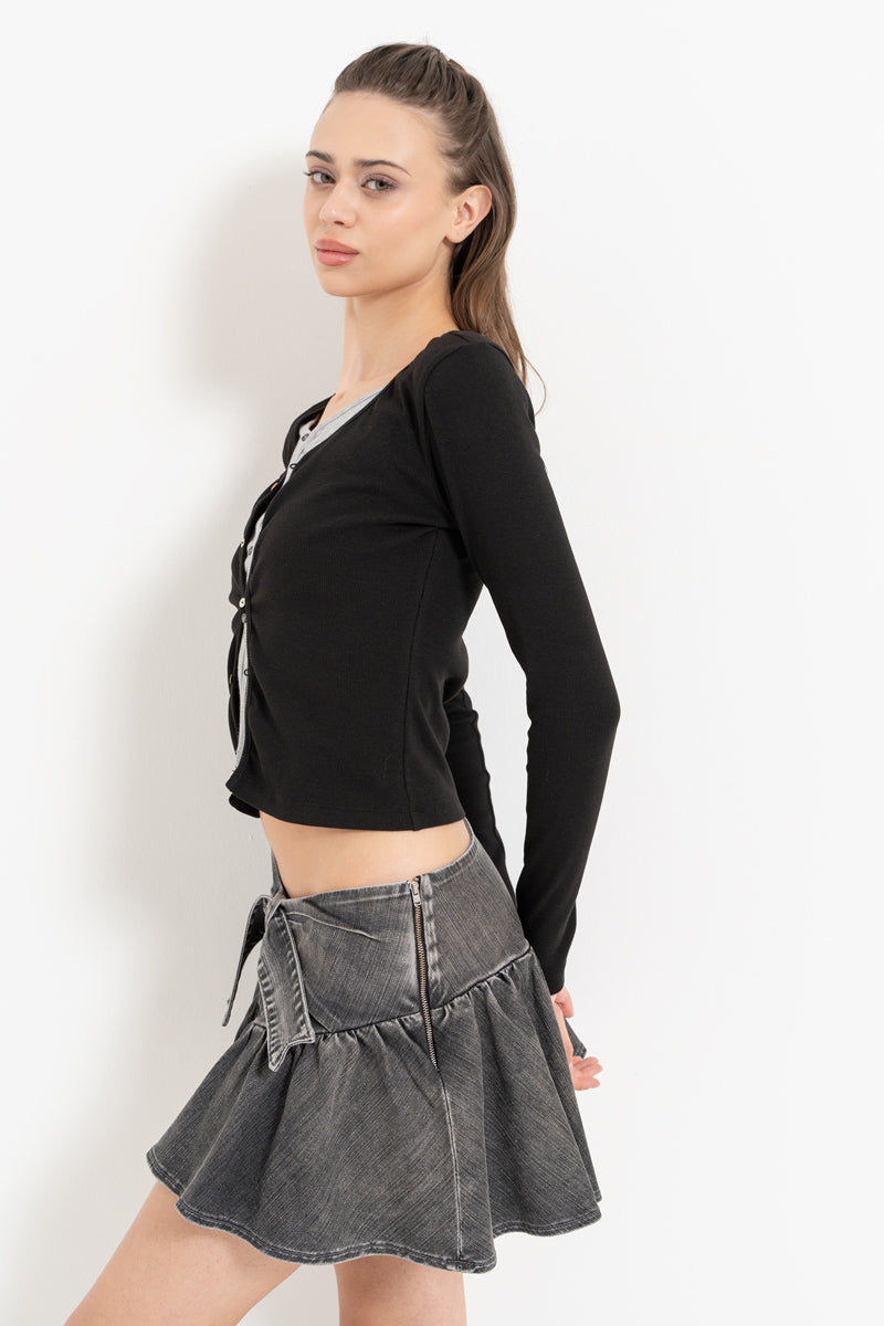 Ruched Denim Mini Skirt