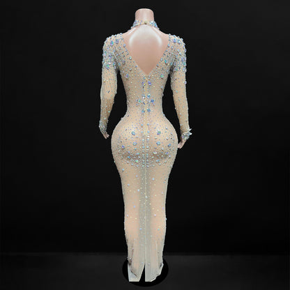 Multicolor Long Sleeve Rhinestone Dress