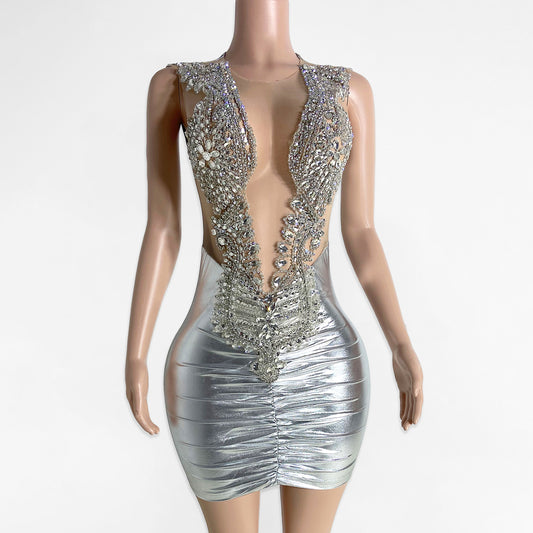 Bryn Beaded Metallic Rhinestone Mini Dress