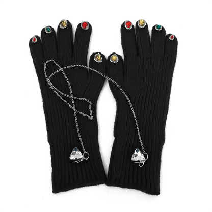 Rhinestone Chain Knit Winter Gloves