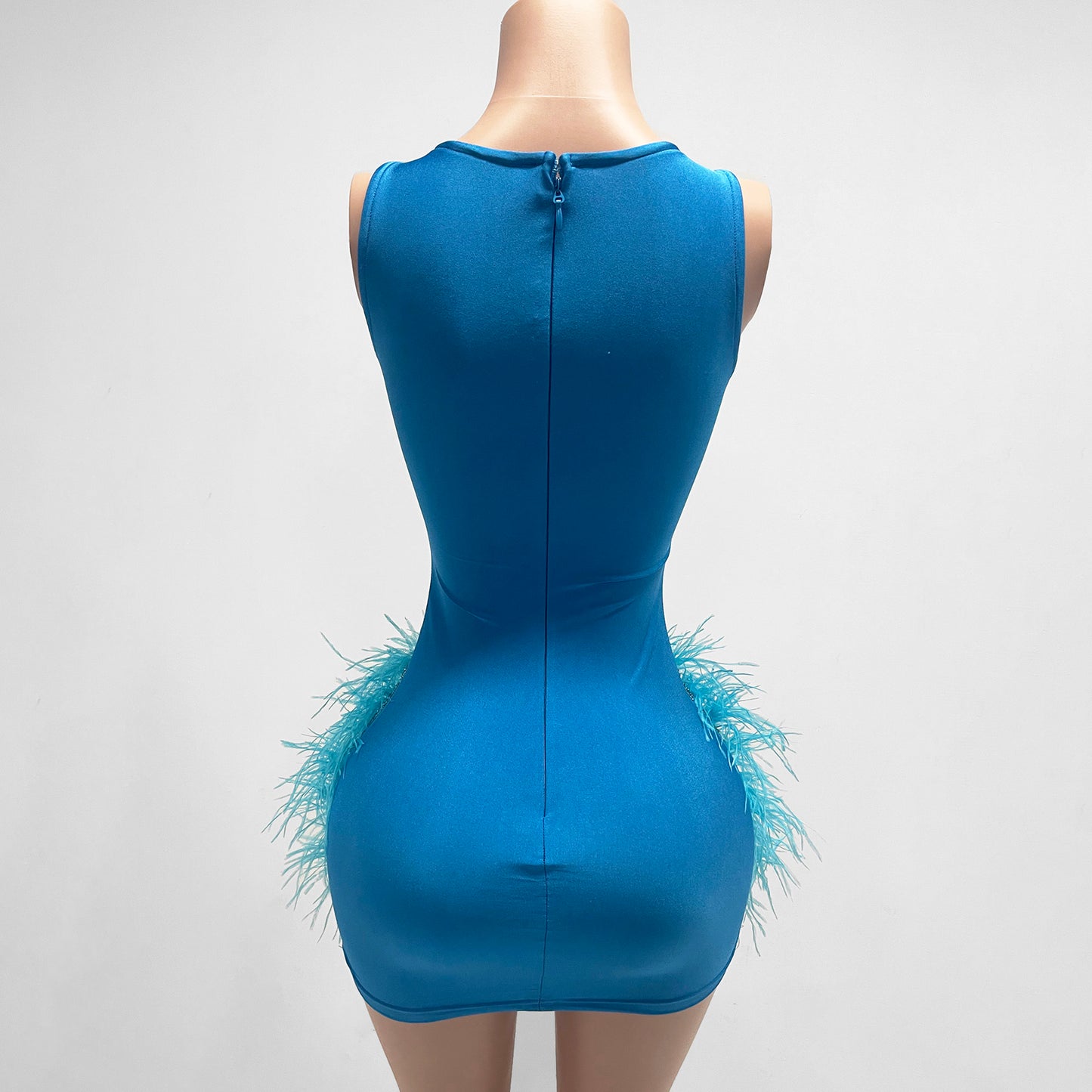 Mia Rhinestone Beaded Feather Mini Dress