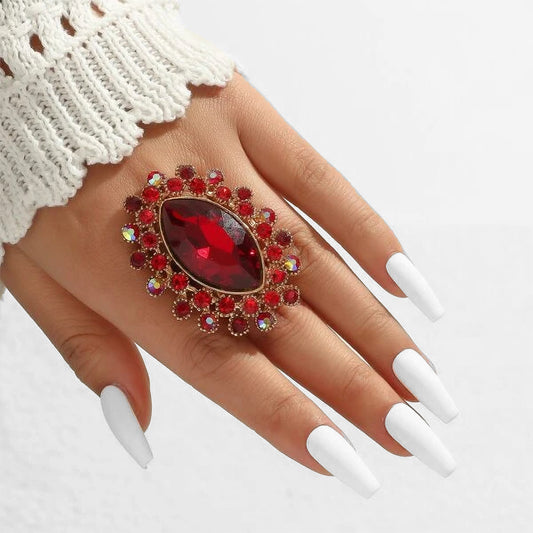 Ruby Red Crystal Rhinestone Adjustable Ring