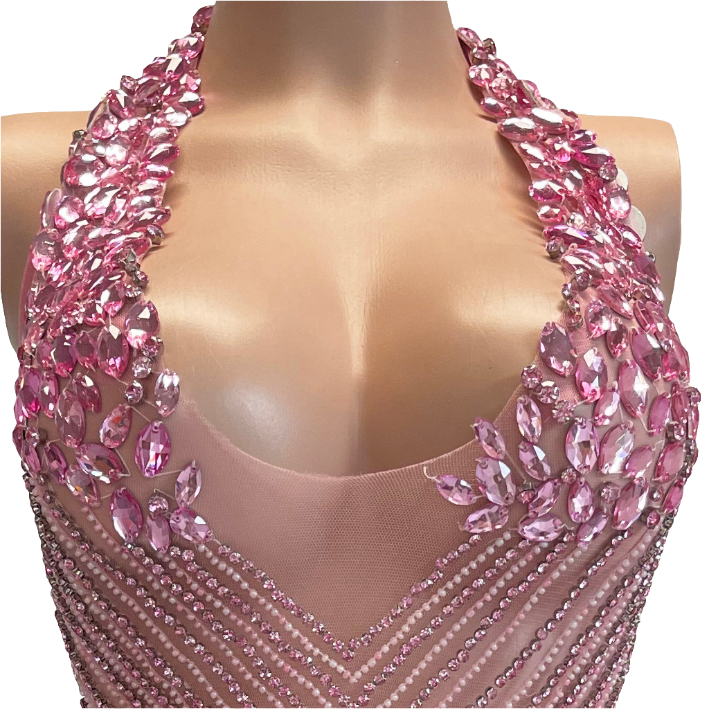 As Seen on Britney Spears | The Britney Pink Rhinestone Beaded Mini Dress