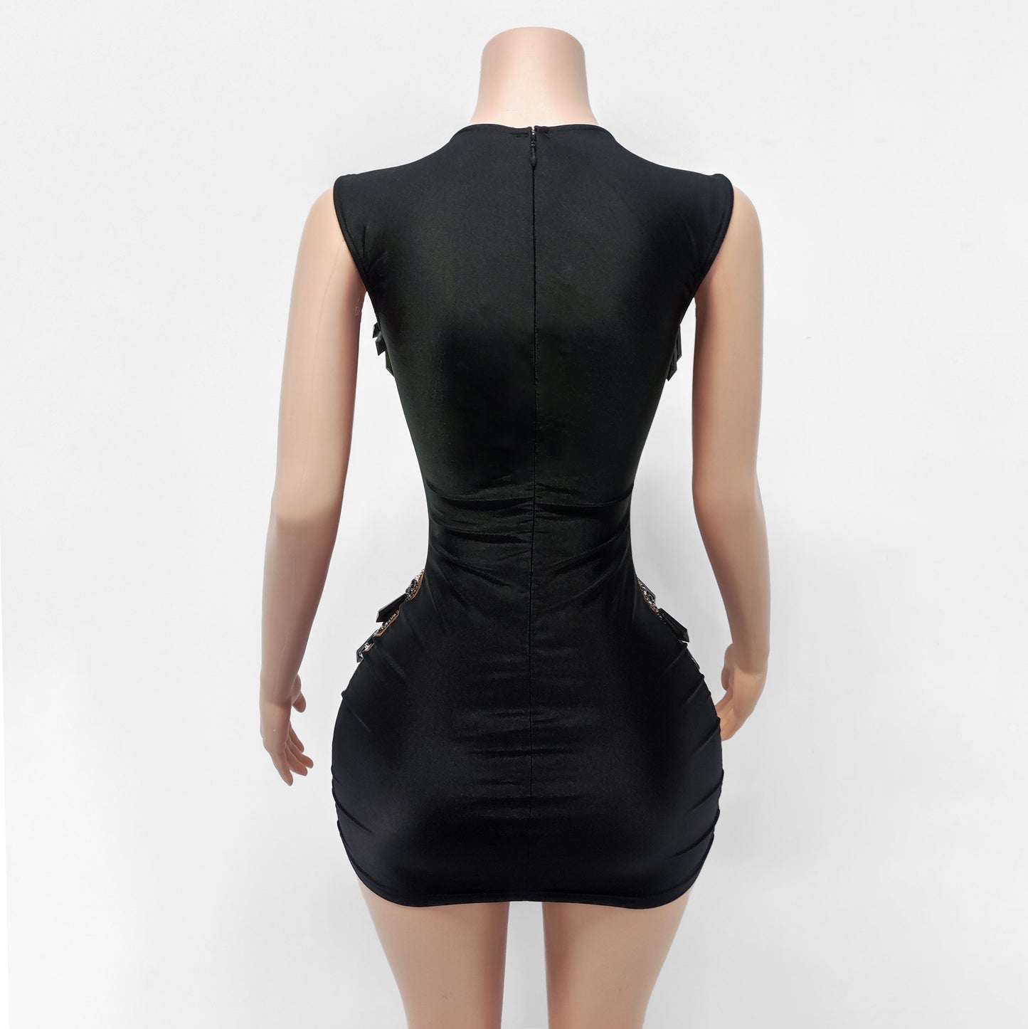 Cristal Sheer Beaded Rhinestone Crystal Embellished Mini Dress