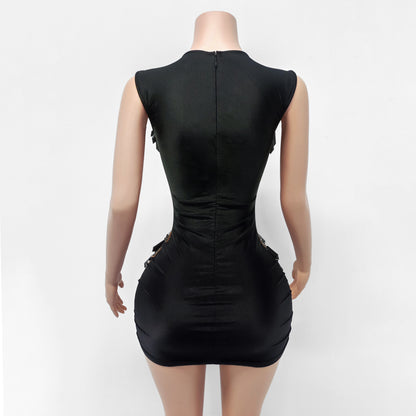 Cristal Sheer Beaded Rhinestone Crystal Embellished Mini Dress