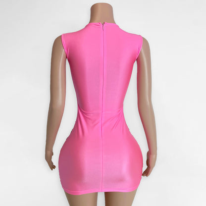 Cristal Sheer Beaded Rhinestone Crystal Embellished Mini Dress