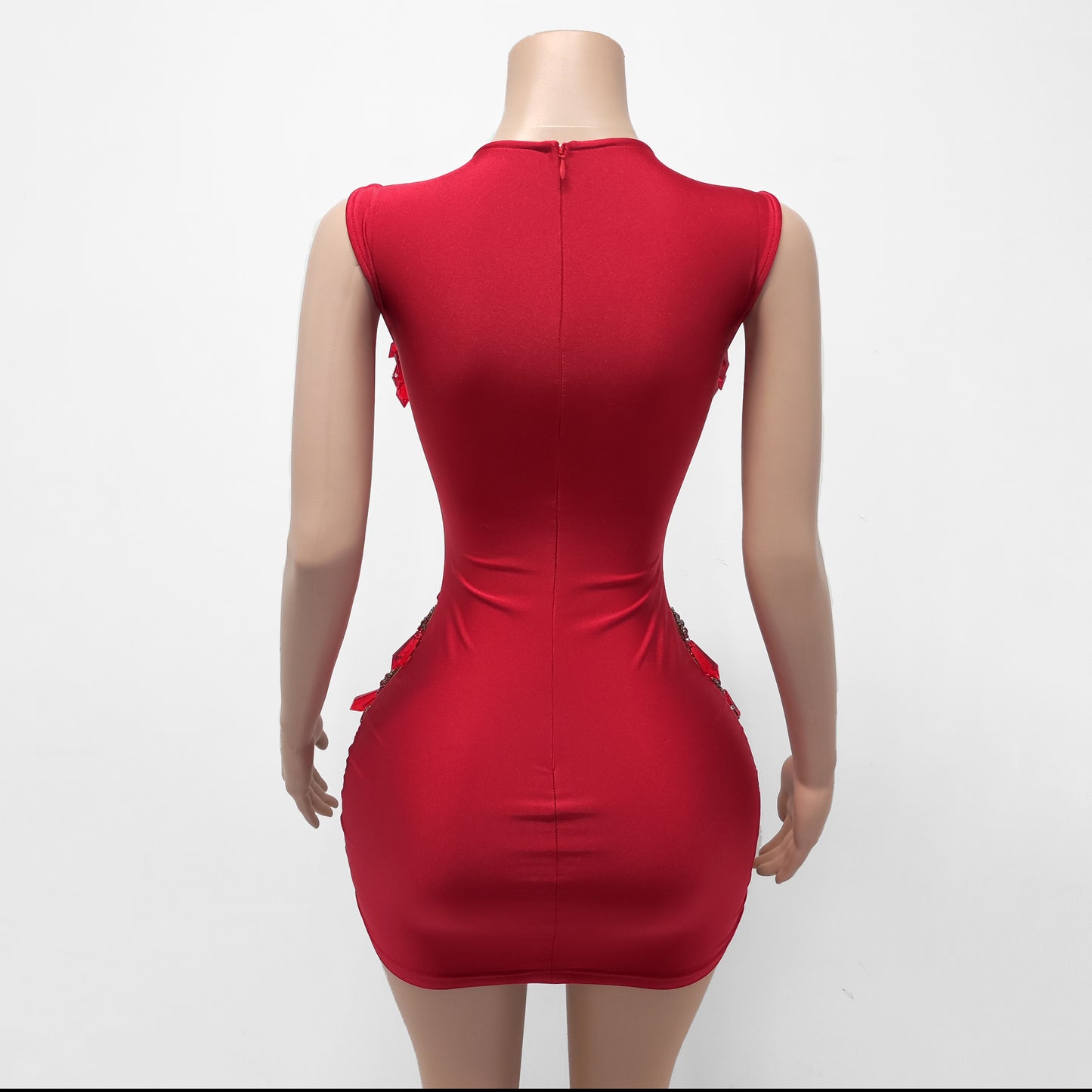 Cristal Sheer Beaded Rhinestone Crystal Embellished Mini Dress