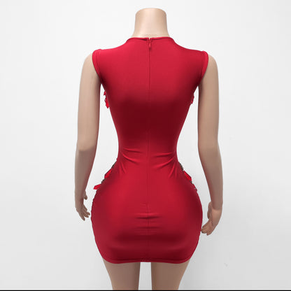 Cristal Sheer Beaded Rhinestone Crystal Embellished Mini Dress