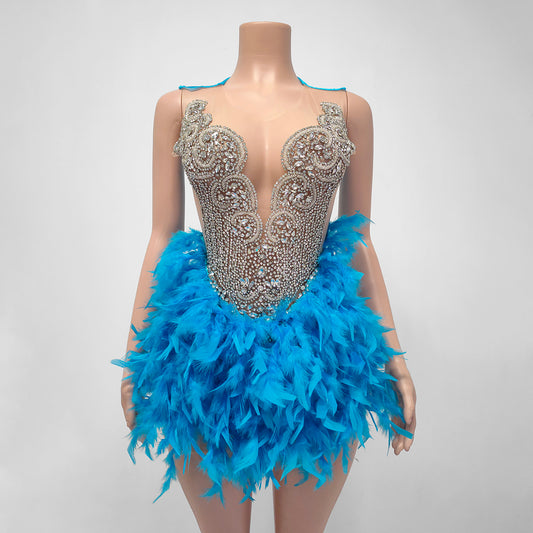 Harley Beaded Scalloped Feather Mini Dress