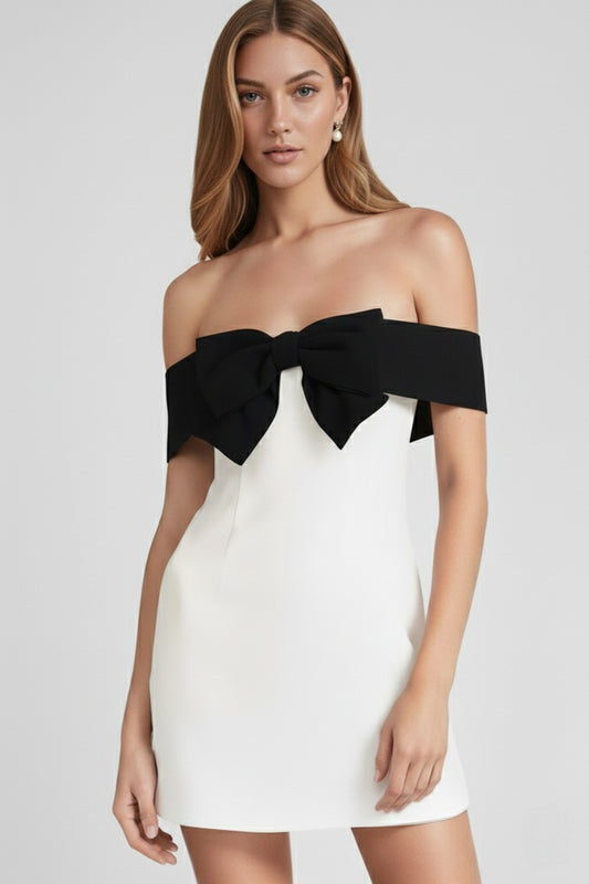 Strapless Off The Shoulder Bow Mini Dress